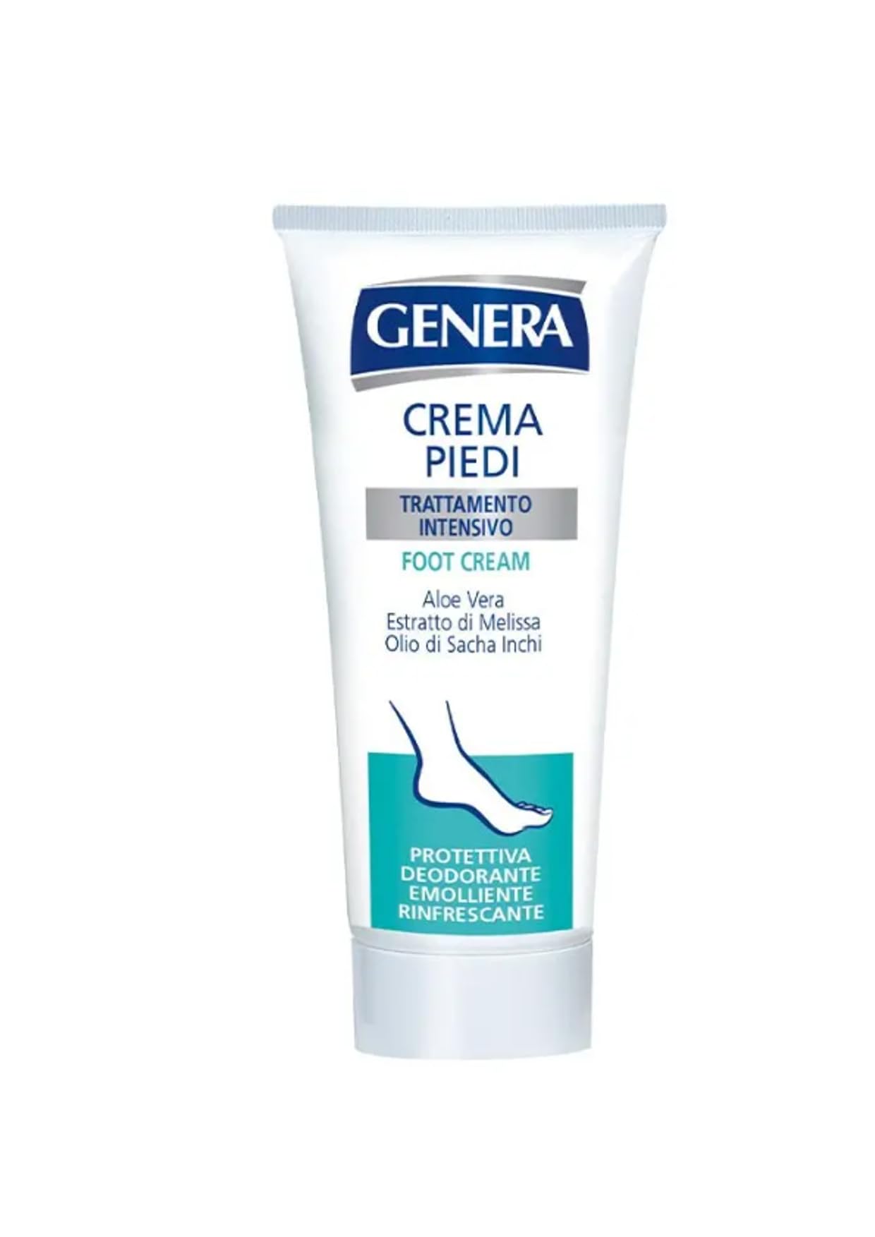 GENERA - CREMA PIEDI FEET CREAM TRATTAMENTO INTENSIVO CON ALOE VERA ESTRATTO DI MELISSA OLIO DI SACHA INCHI PROTETTIVA DEODORANTE EMOLLIENTE - TUBO 100 ML