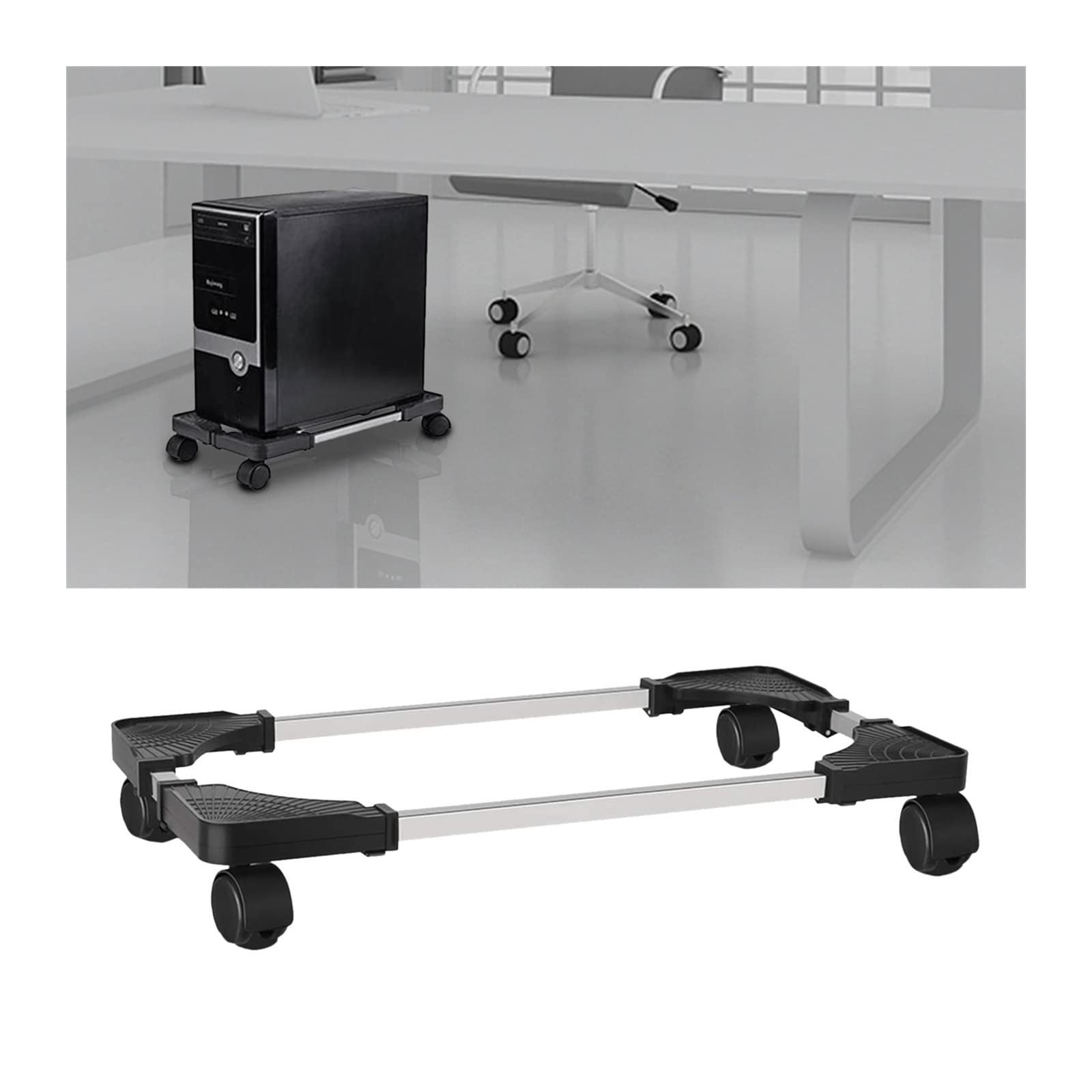 SaryEdge Adjustable Monitor Stand Mobile PC Tower Holder Adjustable CPU Stand Cart with 4 Universal Casters Wheels, CPU Rolling Stand PC Stand for Desktop PC C,Black