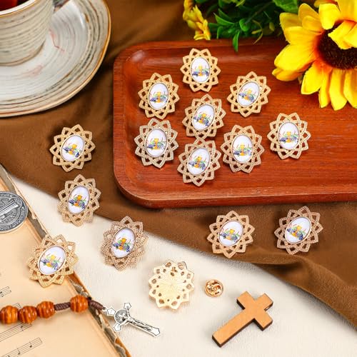 Image of Yinkin 24 Pcs Catholic Pins First Communion Lapel Pins Gold Toned Gifts Bulk Minister Catholic Religious Medal Christian Jewelry First Holy Communion Gifts Inspirational Spiritual Stuff