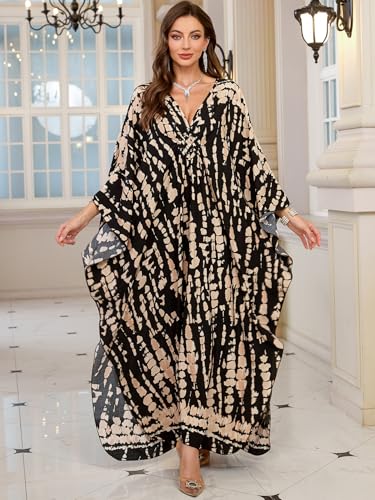 Image of KEYLORTING Plus Size Kaftan Dress Women, African Moo Moo Print Caftan, Batwing Dress, Beach Cover Up for Party and Loungewear