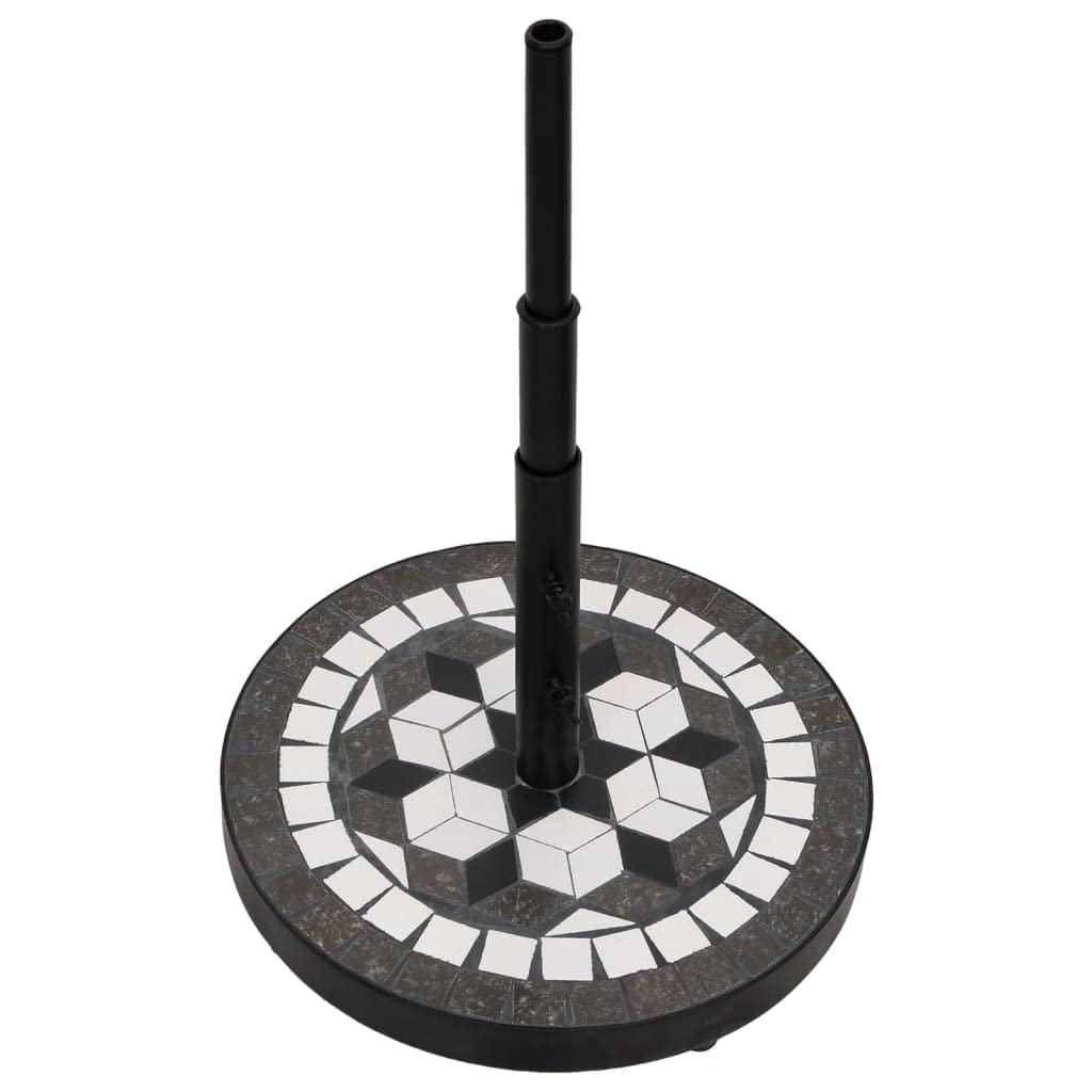 Portaombrelloni rotondo nero bianco 12 kg, robusto supporto per ombrellone Patio in ferro con superficie in ceramica, supporto per ombrellone da esterno regolabile per giardino, terrazza e balcone