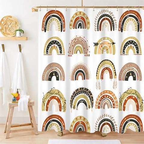 Ruelvth Boho Rainbow Shower Curtain Set Cover