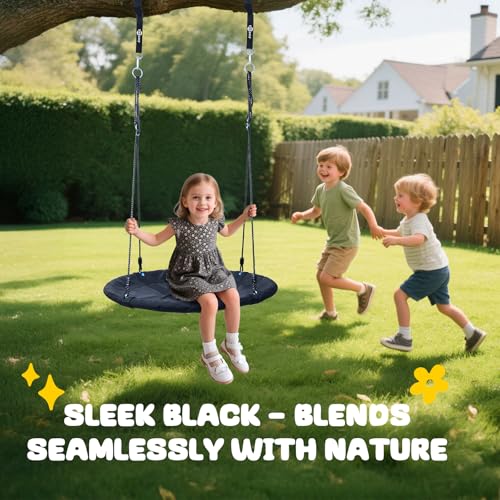 Image of Trekassy 700lb 40 Inch Saucer Tree Swing for Kids Adults Outdoor 900D Oxford Waterproof with 2pcs Tree Hanging Straps, Steel Frame and Adjustable Ropes Black