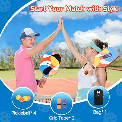 Image of niupipo Pickleball Paddles Set of 2 or 4, USAPA Approved Fiberglass Pickleball Paddle Set with Balls and Bag, Polypropylene Honeycomb Core, Lightweight Pickleball Paddles for Beginners Men Women