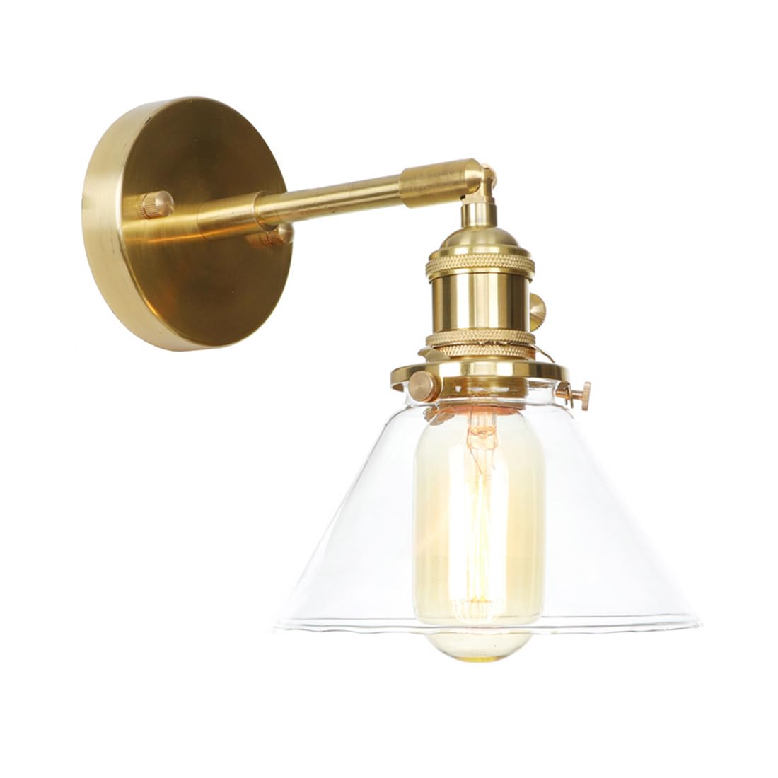 HUAYUSEDF Modern Wall Lights with Rotary Switch Up and Down Adjustable Wall Sconces Glass Lampshade Vintage Edison Style Wall Lamp for Bedroom Living Room Dining Room Loft (Transparent)