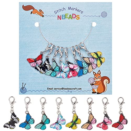 nbeads 8 Pcs Breloques Papillon, Marqueur de Point de Crochet en Alliage Émaillé Fermoir Mousqueton Amovible Marqueur de Point de Verrouillage pour Tricot...