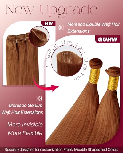 Image of Moresoo Genius Weft Sew in Human Hair Extensions, Light Copper, 20 Inch 60g | Made with Remy human hair, flowing texture and added fullness for events and special occasions