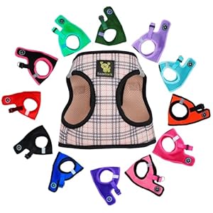 EcoBark Step in Dog Harness – Reflective Soft Luxurious Mesh Dog Harnesses for XXS, XS, Small, and Medium Dogs – Eco-Friendly Comfort Secure Halter No Pull Adjustable Pet Vest (Beige Plaid, XXXS)