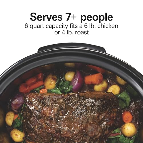 Hamilton Beach Portable 6 Quart Set & Forget Digital Programmable Slow Cooker with Lid Lock, Temperature Probe & Defrost Setting, Dishwasher Safe Crock & Lid, Silver (33869)