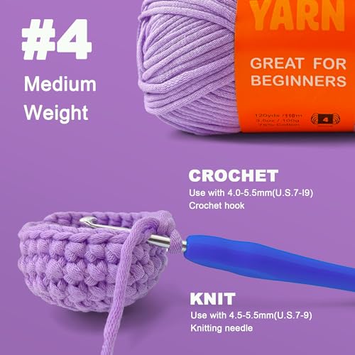 Image of 2x3.5Oz Beginner-Friendly Yarn for Crocheting and Knitting;Worsted-Weight Medium #4;Cotton Blend Yarn for Beginners with Easy-to-See Sitches,Great for Amigurumi DIY (Purple, 2 Skein)