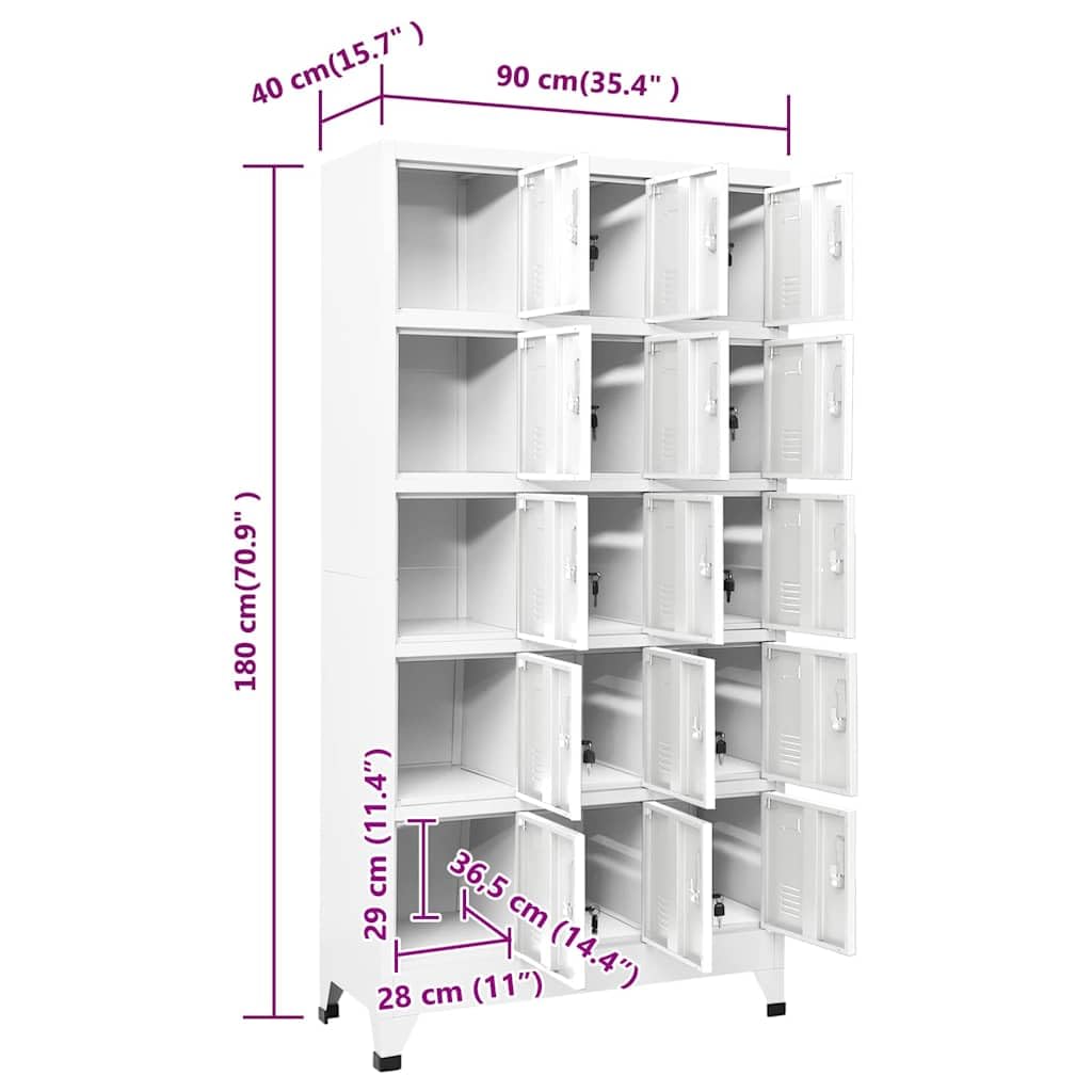 Armadio in metallo con 15 scomparti, 90 x 40 x 180 cm, grigio