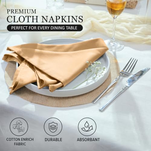 Image of Ruvanti Cloth Napkins Set of 4, Cotton Enrich 18 inchx18 inch - Ivory Gold