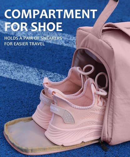 Image of Bayne Small Duffle Bags for Travel for Women - Multifunctional Gym Bag with Shoe Compartment, Waterproof and Adjustable Shoulder Strap, Small Gym Bag for Women and Travel Shoulder Bag (Pink)