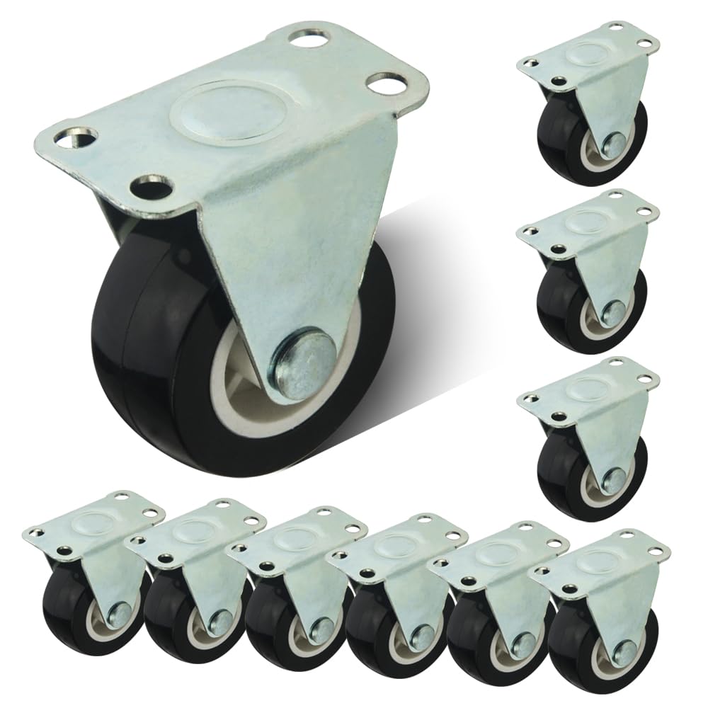 WMYCONGCONG 10 PCS 1-1/2 inch Dia Rubber Single Wheels Fixed Casters Wheel Rigid Non-Swivel Wheels Top Plate (Non-Swivel)