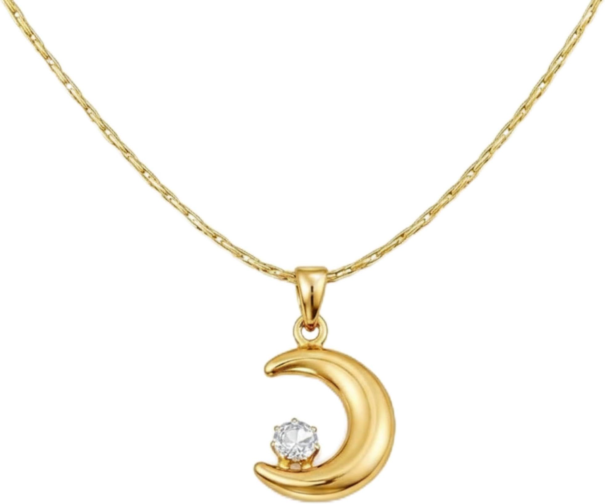 Anti-Tarnish Gold Finish Crescent Moon Pendant Necklace