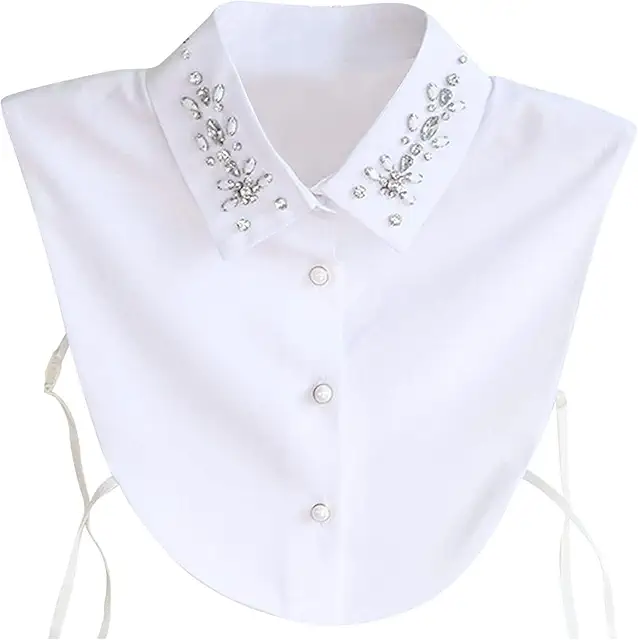 Women's Detachable Collar Blouse - White Chiffon & Cotton Blend