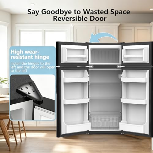 Image of 4.5 Cu.Ft Mini Fridge with Freezer, 2 Door Compact Refrigerator, Small Fridge with Adjustable Thermostat Energy Ultra Quiet, Mini Fridge Removable Glass Shelves for Bedroom Office Dorm-Satin Black