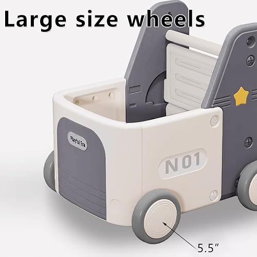 Miniatura 5 de Caja de juguetes de tren para niños, carrito para niños pequeños de 1 a 3 años con ruedas, cordón de ajuste y asa para montar, caminar, remolcar y