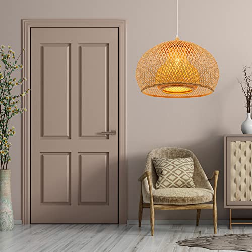 Arturesthome 1 Light Weaving Bamboo Pendant Light for Kitchen Island, Wicker Chandelier,Handmade Woven Hanging Ceiling Light Lampshade for Living Room Bedroom - Image 5