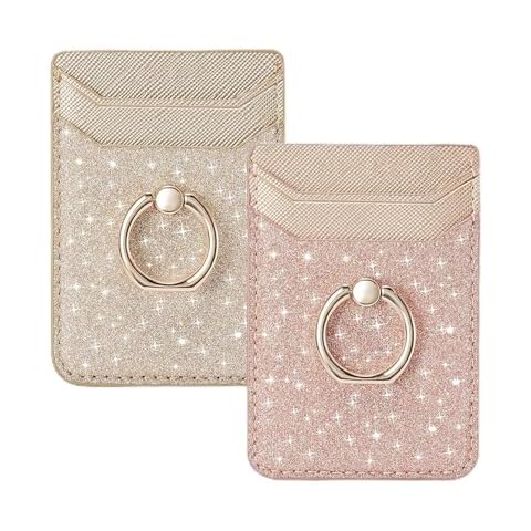 BIAJIYA Phone Card Holder RFID Leather Wallet Credit Adhesive Cell Case Stick-on Card Holder for Women and Men Back of Phone for Most of Smartphones Cover
