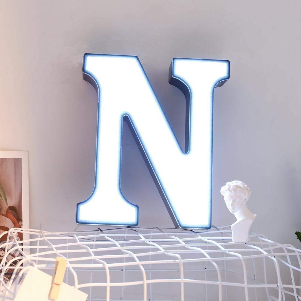 LED Alphabet Light, 26 English Alphabet Night Lamp LED Shape Decorative Lights Small Night Light for Home Birthday Party Outdoor Bars Cafes Decorated (N)