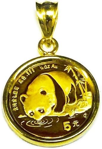PEARL JEWELS !! Sterling Silver 925 Panda Bear Coin Set, 14K Yellow Gold Finish, Coin Charm Pendant with Chain (Yellow)