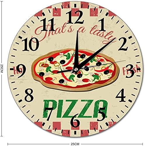 Miniatura 3 de Mesllings Funny Pizza - Reloj de pared redondo de PVC de 10 pulgadas, moderno, sin tictac, funciona con pilas, reloj de pared silencioso para