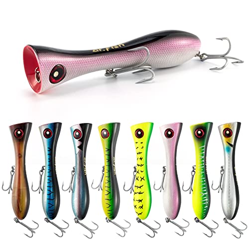 Dr.Fish Saltwater GT Popper 8 Inches Big Game Lures VMC Treble Hooks Topwater Surf Fishing Offshore Plug Wire Through Heavy Duty Purple
