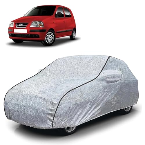 Image of Sulfar 100% Waterproof Car Body Cover Compatible with Mirror for Hyundai Santro (Triple Stitched, Full Bottom Elastic, Magic Silver with Black Piping)
