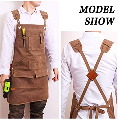 Nc Multi-Purpose Apron Waterproof Cotton Canvas Cross Back Adjustable Pockets (Brown) #TOP1