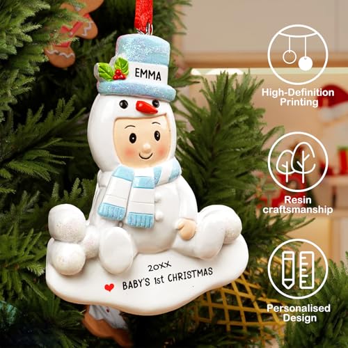 Image of iDIY Personalized Baby's First Christmas Ornament - 2025 Baby Boy Blue Resin Ornament, Custom Christmas Tree Decorations, 1st Xmas Ornament Keepsake Gift for Newborn Baby - Custom Name & Year