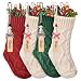 Christmas Stockings Set of 4, Personalized Stocking Set with DIY Snowman Tags, Custom Stockings Christmas 4 Pack , 18" Large Cable Knit Xmas Stockings for Family Holiday Party Fireplace Decoration
