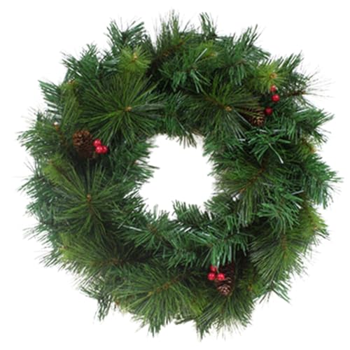 Image of 60cm Christmas Wreath with Pine Cones and Red Berries, 24 Inch Large Artificial Christmas Wreaths for Front Door Wall Windows Fir Decoration, Green