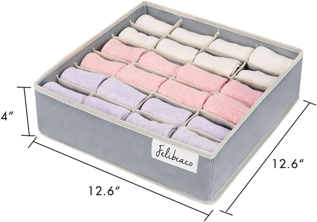 Felibeaco Lot De 12 Organiseurs De Tiroir Pliables Pour Sous-vêtements Et Soutiens-gorge, Tiroirs De Placard, Commode, Lingerie, Culottes, Chaussettes, Culottes, Cravates, Ceintures, Gris