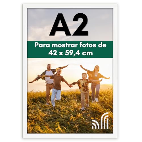 Americanflat Marco de Fotos A2 en Blanca   Marcos de Fotos Pared de MDF con Cubierta de Plástico Resistente y Ganchos para Colgar   Exposición Horizontal y Vertical