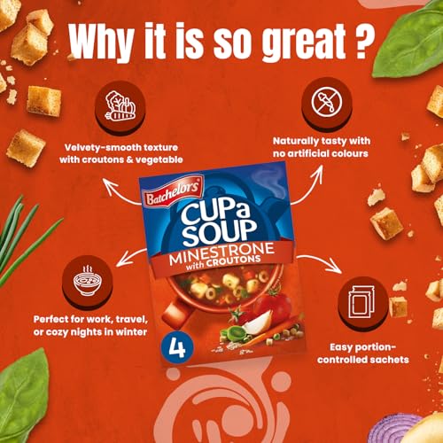 Image of Batchelors Cup A Soup Minestrone with Croutons- 94gms | Easy Instant Meal | Classic Italian Flavours | Home Style Soup | Ready in Minutes | No Additives or Preservatives | Serves 3-4 (Pack of 3)