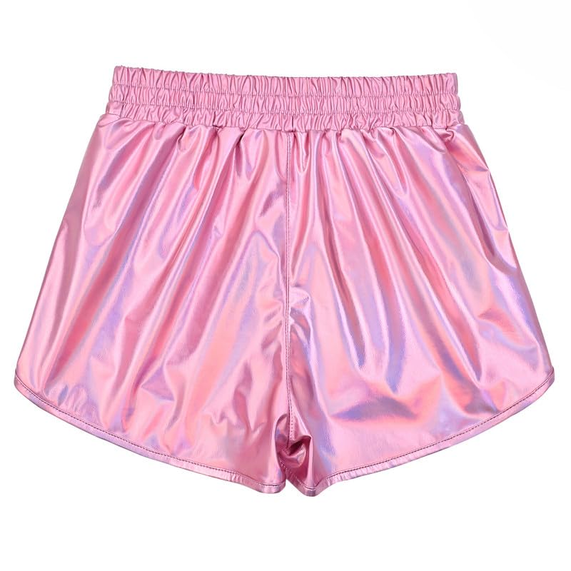 Image of Perfashion Women's Metallic Shiny Shorts Sparkly Hot Yoga Outfit