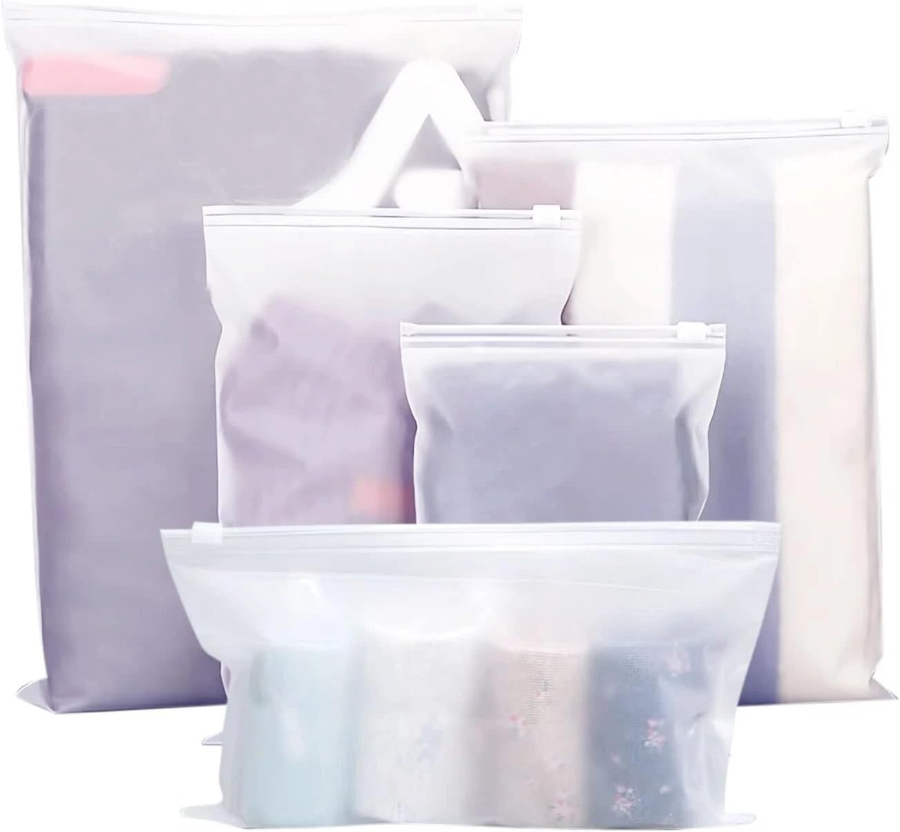 25Pcs Reusable Ziplock Bags,Travel Clothes Storage Bags,5 Multiple Size, Reusable Plastic Frosted Packing Storage Bags for Clothes Shoe, Luggage Organiser Pouche