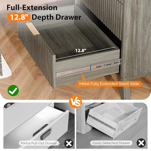 Image of VINGLI Fluted Tall Dresser 5 Drawer Grey Chest of Drawers, Wood Dresser with Rounded Edges, Gray Chest Dressers for Bedroom, 29.92 inch W*15.6 inch D*44.88 inch H