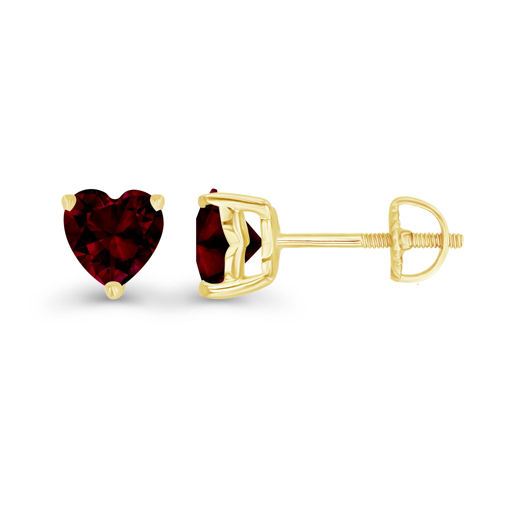 14K Gold Plated 925 Sterling Silver Hypoallergenic 6mm Heart Shape Prong Set Genuine Birthstone Solitaire Screwback Stud Earrings