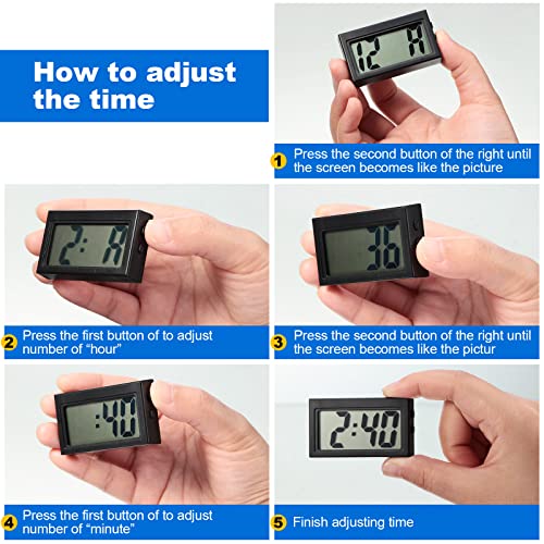 Image of Frienda 24 Pieces Mini Digital Clock Small Digital Clock Stick on Battery Operated Self Adhesive Bracket for Car Dashboard Fridge (Black)