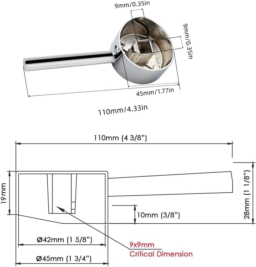 Single Faucet Handle Compatible with 35mm Tap Cartridge (Cartridge Stem 9 * 9mm) Faucet Replacement Handles Lever for Kitchen Basin Bathroom, Polished Chrome Finish