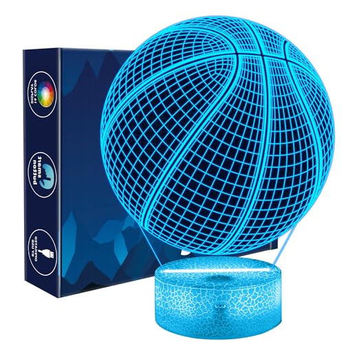 Basketball Geschenke für Jungen, Basketball 3D Nachtlicht, 3D Optische Täuschungs Lampe, 16-Farbig Dimmbar und Fernbedienbar, Geburtstag Weihnachtsgeschenke für Mädchen Wohnzimmer Schlafzimmer