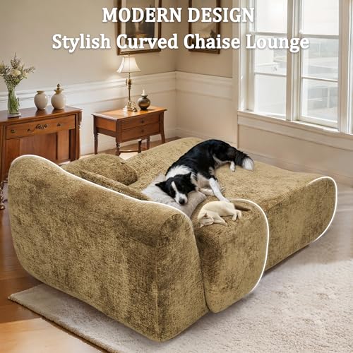 Image of 66 Inches Oversized Chaise Lounge Indoor, No Assembly Required Single Sleeper Sofa Chair with Lumbar Pillow, Upholstered Boneless Sofa Bed for Living Room, Bedroom