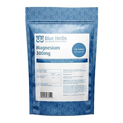 Blue Herbs Magnesium, 300mg, 120 Tablets | 4 Months Supply | Maintain Normal Bones, Teeth & Muscle Function Cover