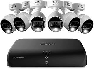 Lorex 4K Security Camera System, Ultra HD Indoor/Outdoor Bullet Cameras with Motion Detection, Color Night Vision & Smart Home Compatibility, 2TB 8 Channel Wired DVR, 6 Cameras,(D87182B-8DA6-E)