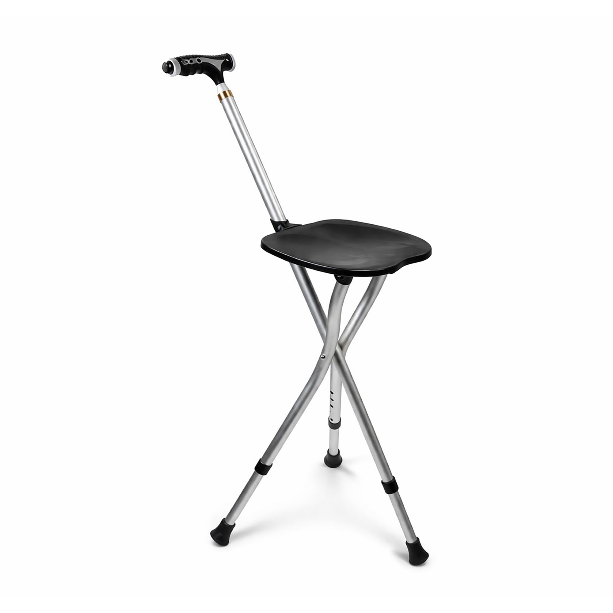 Aidapt Canne de siège en Aluminium avec Torche. S'asseoir n'importe où avec Canne à 3 Pieds, siège réglable de 46 à 56 cm, Pieds antidérapants, poignée texturée, siège ABS Durable, Max 100 kg, Piles