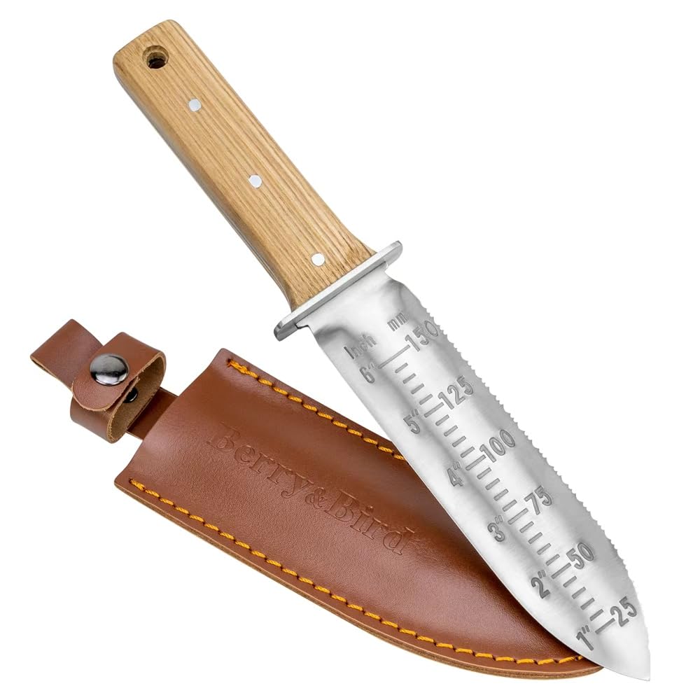 TATUNER Berry Bird Hori-Hori Gartenmesser Boden Schaufel Barebones 6 Zoll gezackte Klinge Pruner zu entfernen Unkraut Wurzeln Gartenarbeit Digging Tool (einschließlich Sharpening Tool)