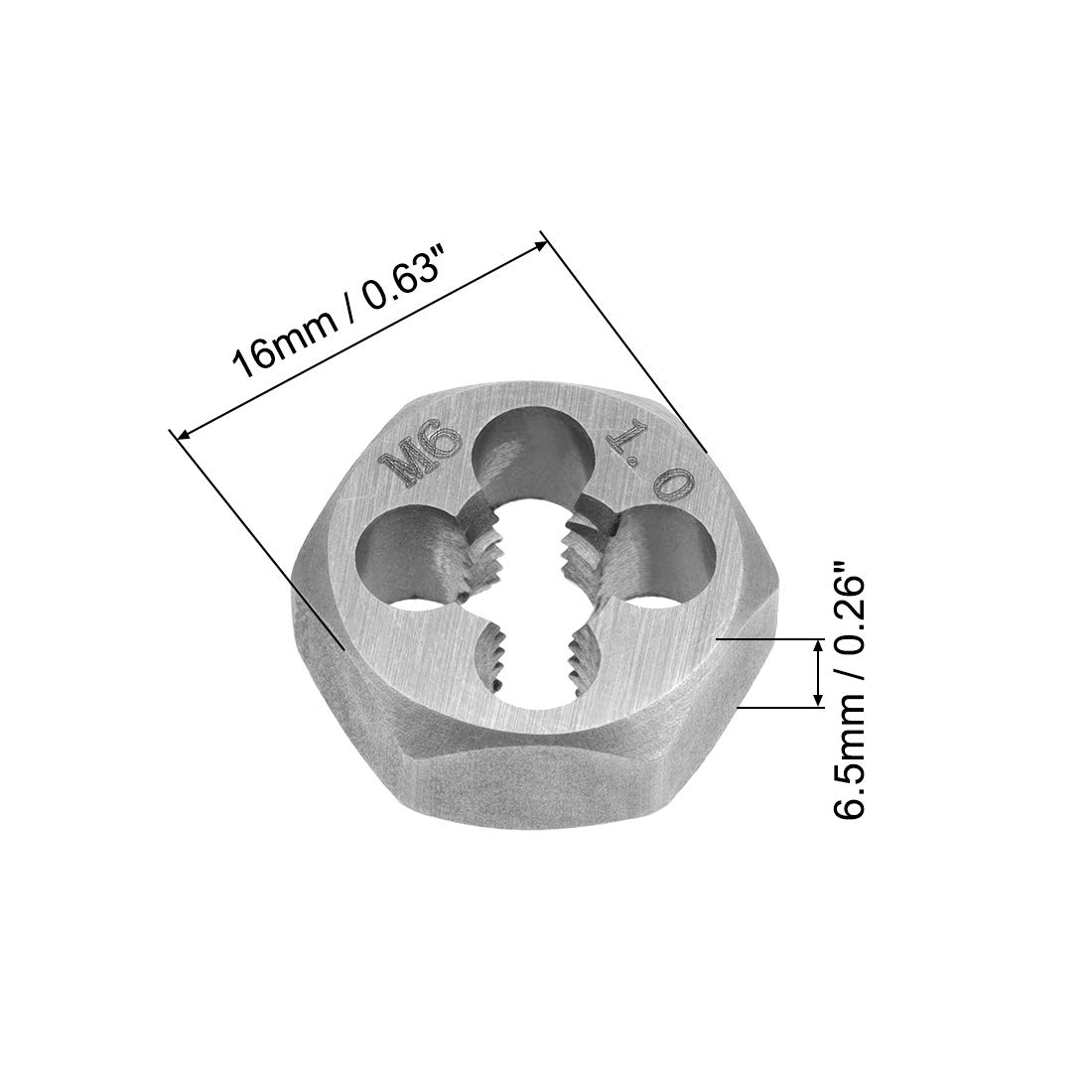 sourcing map Filière Hex Renfilage Découpe M6 x 1 Pas Carbone Acier Métrique Hexagone Cône Tuyau Moule Précision Grade: 6g