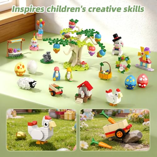 Image of Wise Block Farm Building Blocks Set, Animal Chicken Coop Building Set Toy with Sheep Bunny Rotating Windmill, Creative Construction Gifts for Kids 485 Pcs